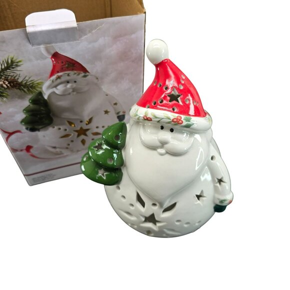 Pfaltzgraff Winterberry Ceramic Santa Candle Holder With LED Light VL1801 - Picture 2 of 6